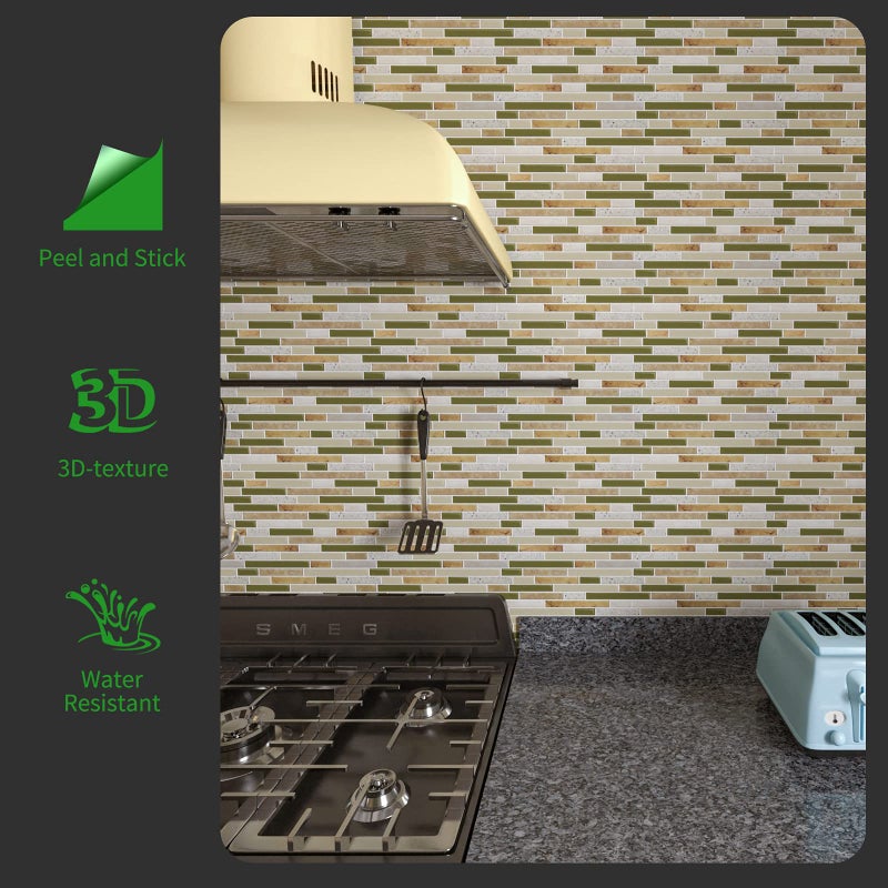 LONGKING 10-Sheet Self-Adhesive Peel and Stick Backsplash for Kitchen, Vinyl Decorative Tiles (Chrysophoron) - Image 2